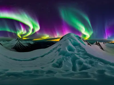 8K HDR Snowy Mountain Aurora Background 3D model