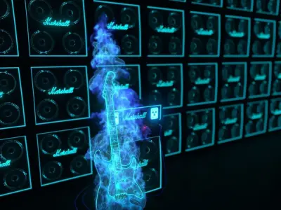 Fender guitare and Marshall amp on fire 3D model