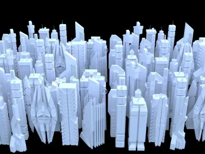 Sci-Fi SkyScraper Set Low Poly 3D model