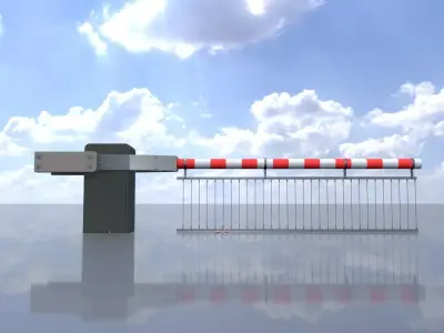 Railway Crossing Barrier 3 m with protective grid closed  Low-poly 3D model