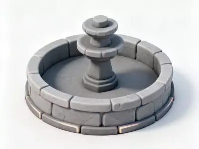 Stylized Round Stone Fountain 3D Model - Cute Garden Asset Low-poly 3D model