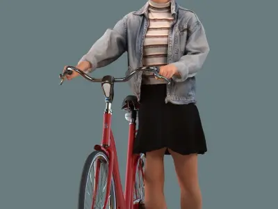 Low poly set of 3D women on a bike 3D model