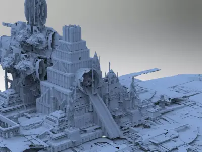 Alien Stargate Ship Over Colossal Gods Pyramid 3D model