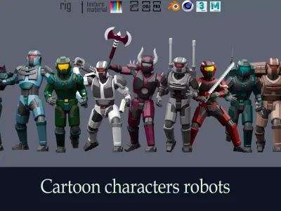 Cartoon characters robots  Low-poly 3D model