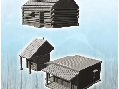 Set of three wooden western buildings 25 - Cowboy USA America AC 3D print model