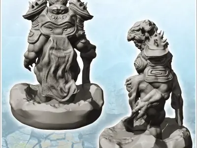 Evil lord in armor with shoulder protection and weapon 17 - Medi 3D print model