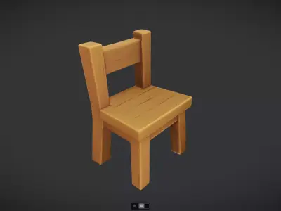 Simple wooden chair cartoon style 3D model