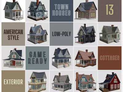 American Style Cottages - Town Houses Models 3D Model Pack