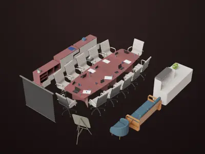 Conference Hall Props Collection Single Mat All PBR Textures Low-poly 3D model