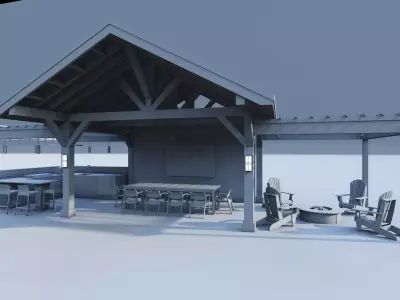 Rustic Timber Pavilion with Outdoor Kitchen 3D model