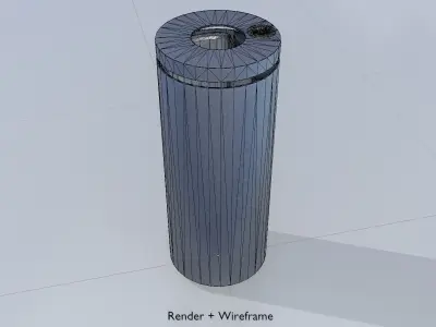Round metal litter bin with ashtray gray 840x325 Low-poly 3D model