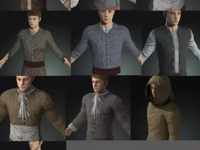 Pack Napoleonic 10 civilians 1812 Low-poly 3D model