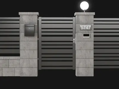 Fence with gate and intercom 3D model