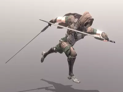 Scifi Warrior Double Sword Running fbx png 3D model