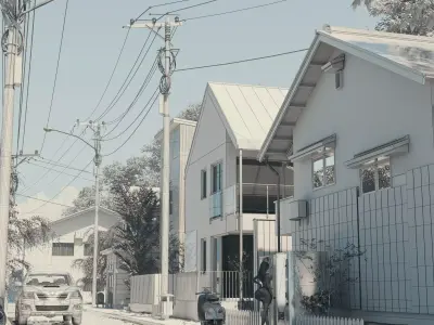 Street scene in the suburbs of Japan Low-poly 3D model