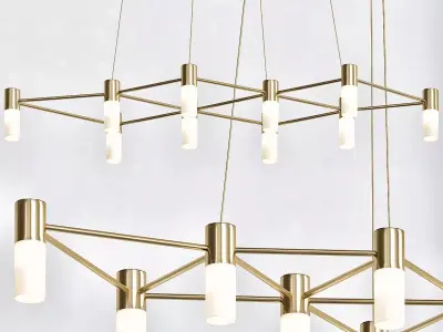 Matrix modern chandelier with brass and lights 3D model