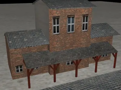 simple low poly train station Free low-poly 3D model