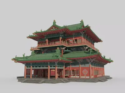 Ancient Asian Architecture Glazed Palace 3D model