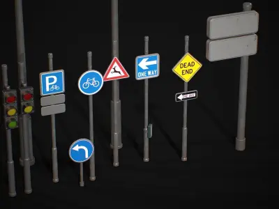 Street Sign Traffic Light Signal Low-poly 3D model