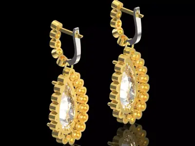 Fancy Diamond Teardrop Earrings with Pearl Halo pe0056 3D print model