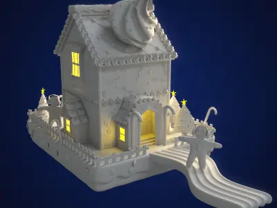 3D Christmas House made of sweet Cake 3D model