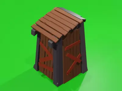 3d  Barn or rural toilet low poly game ready Low-poly 3D model