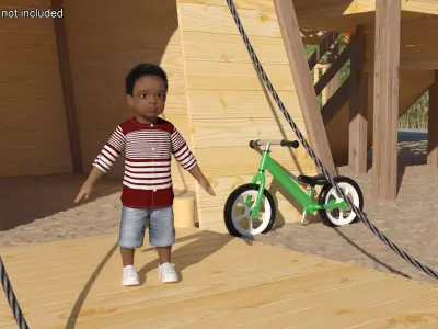  Little African Boy Light Skin in Summer Outfit Rigged for Maya 