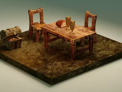 Medieval  - Fantasy Tavern Props - UPDATED Low-poly 3D model