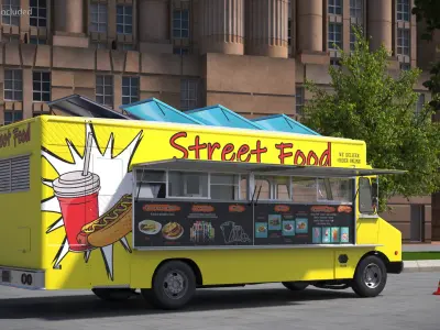  Solar Powered Street Food Truck Rigged for Maya 