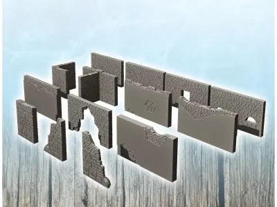 Set of brick walls Alamo Fort - Cowboy USA America ACW American  3D print model