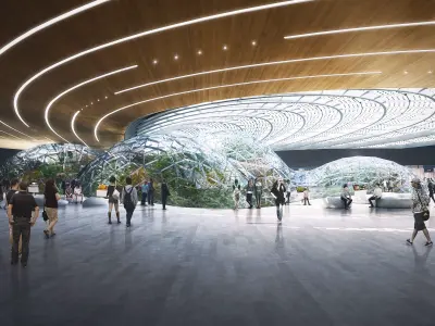 Futuristic Urban Park with Glass Domes and Sunken Plazas 3D model