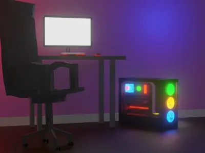 Gaming Room Setup Model Low-poly 3D model