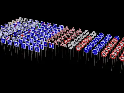 French road sign Low-poly 3D model