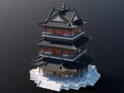 Blender Chinese Ancient Architecture Pavilion Model 3D model
