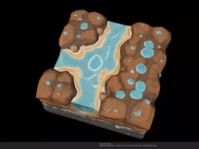 Stylized Aqueous Terrain Tile 3D Model - AI Low-poly 3D model