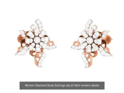 17 Women Diamond Studs Earrings 3dm stl obj mtl 3mf glb gltf 3D Model Pack