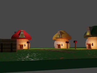 Smurfs houses Low-poly 3D model
