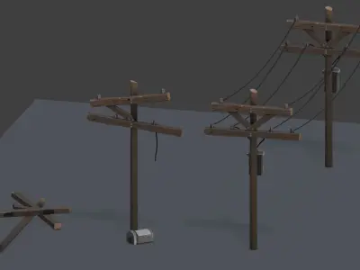 Big Power Lines and Traffic Lights Pack 02 Low-poly 3D model