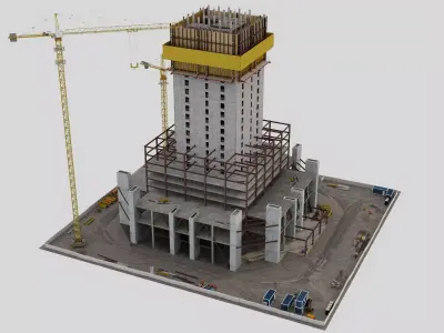 High Rise Construction Tower Crane Core 3D Model Low-poly 3D model