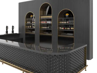 Restaurant Bar Set 03 with Black Ceramic tiles 3D model