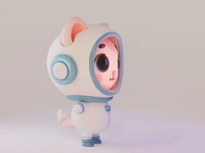 Cartoon Cat in Space Suit Low-poly 3D model