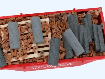 Industrial Container with concrete blocks and bricks 3D model