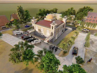 Mosque with garden parking and basement 3D model