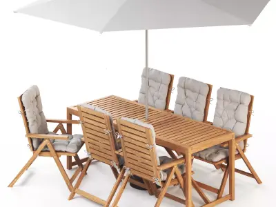 NAMMARO Table and 6 reclining chairs and umbrella IKEA 3D model