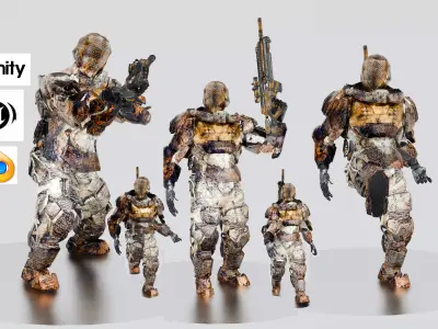 Burnt Steel Soldier Game Ready Rigged And Animated  Low-poly 3D model