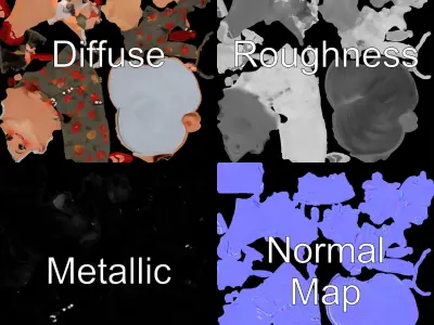 Floral Dress Character with Silver Hair  Rigged and Animated Low-poly 3D model