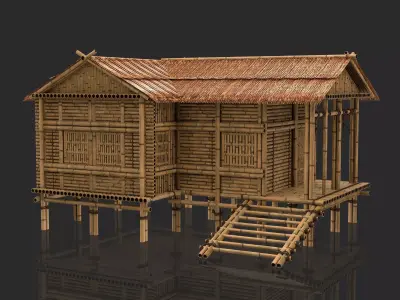 Bamboo House 2 - Jungle Hut 3D model