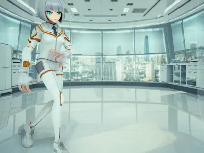 Anime Girl Android in Futuristic Lab Low-poly 3D model