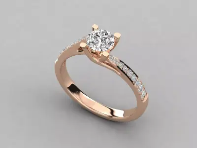 Women Light Weight Solitare Diamond Wedding Ring   19 3D print model