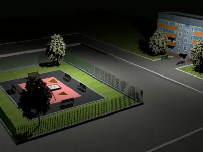 Street with playground 3D model Free 3D model